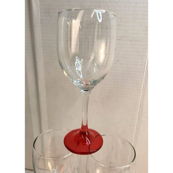 Set Of 2 Clear Long Streamed Wine Glasses With Red Base - Picture 3 of 7